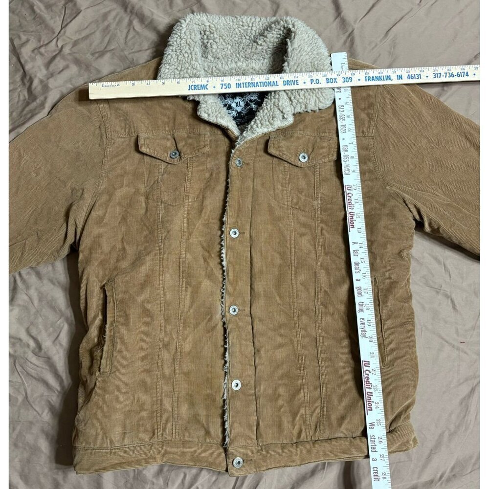Machine Men's XL Trucker Corduroy Sherpa-Lined Jacket Coat Button Flap Pockets - Picture 2 of 12